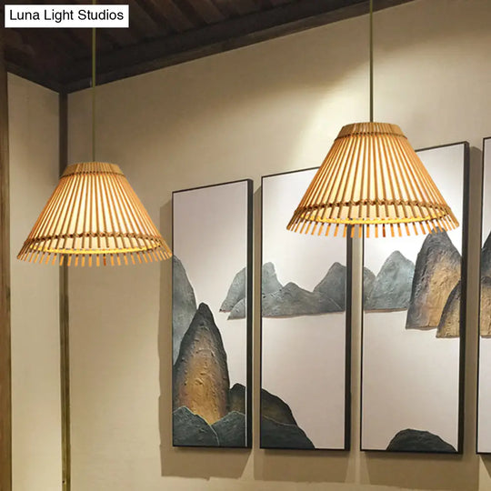 Bamboo Cone Ceiling Lamp: Modern Wood Pendant Light - Ideal For Living Room