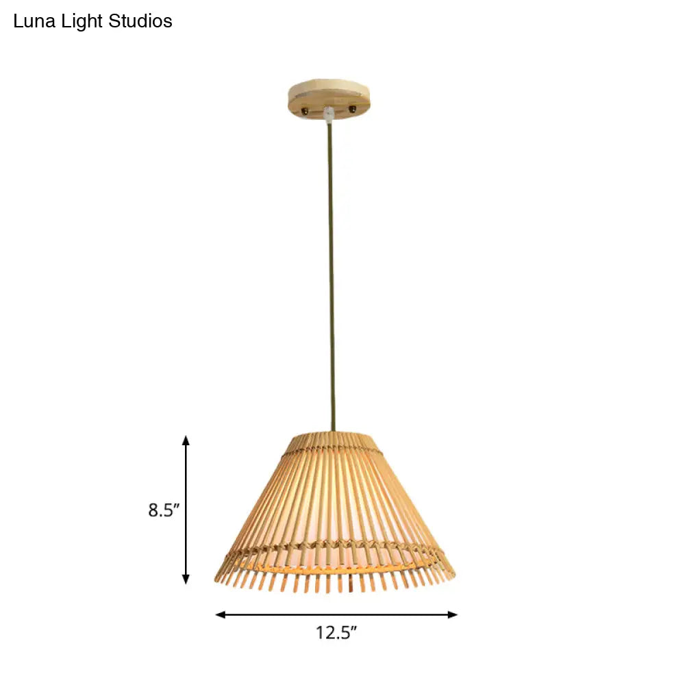 Bamboo Cone Ceiling Lamp: Modern Wood Pendant Light - Ideal For Living Room