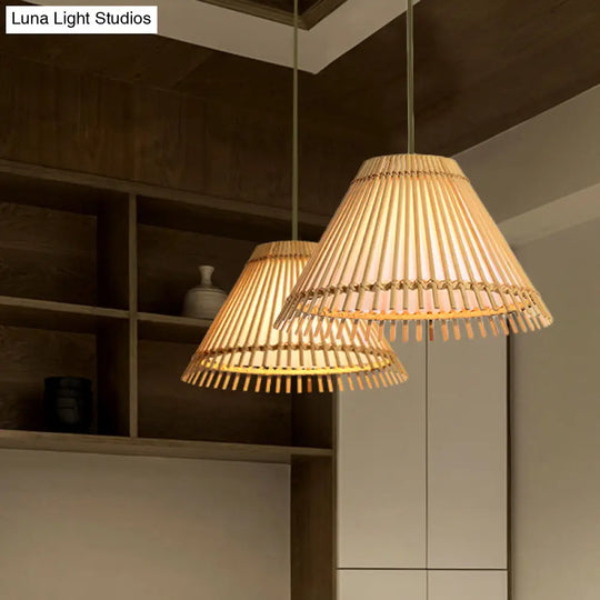Bamboo Cone Ceiling Lamp: Modern Wood Pendant Light - Ideal For Living Room