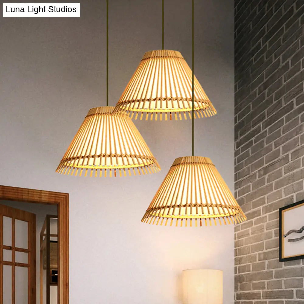 Bamboo Cone Ceiling Lamp: Modern Wood Pendant Light - Ideal For Living Room