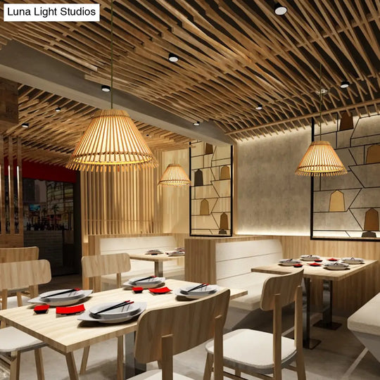 Bamboo Cone Ceiling Lamp: Modern Wood Pendant Light - Ideal For Living Room