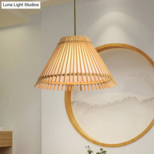 Bamboo Cone Ceiling Lamp: Modern Wood Pendant Light - Ideal For Living Room