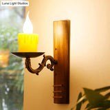Bamboo Cottage Wall Light Fixture: Brown Rectangular 1-Bulb Lamp For Living Room Flameless Candle