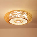 Bamboo Criss-Cross Ceiling Lamp: Asian Wood Flush Mount Light For Bedroom / Small Drum