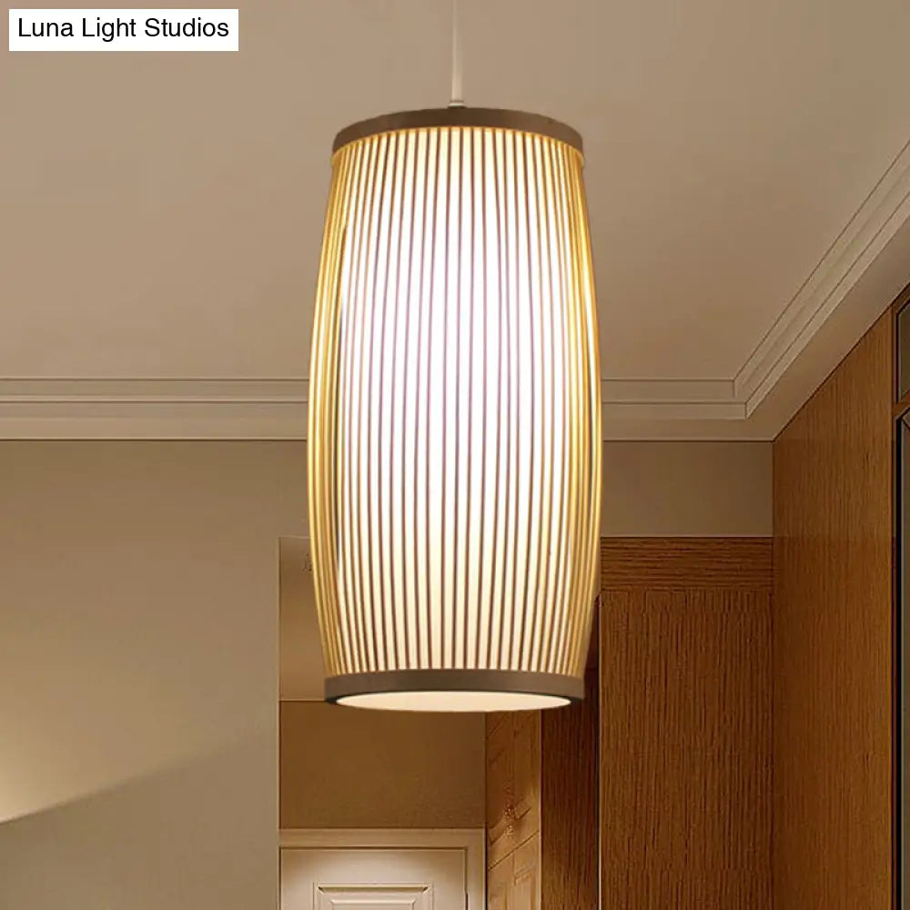 Bamboo Cylinder Dining Room Hanging Lamp - Modern Beige Light