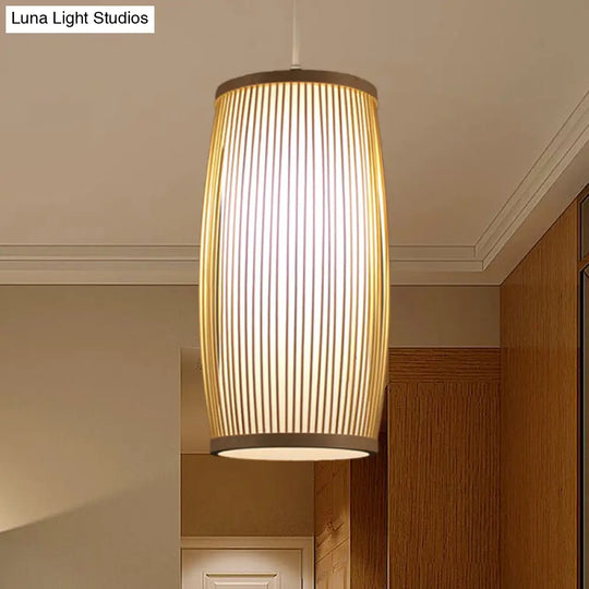 Bamboo Cylinder Dining Room Hanging Lamp - Modern Beige Light