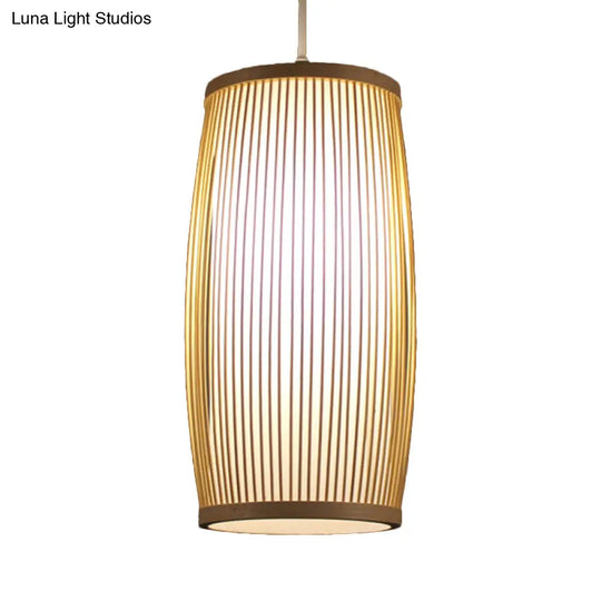 Bamboo Cylinder Dining Room Hanging Lamp - Modern Beige Light