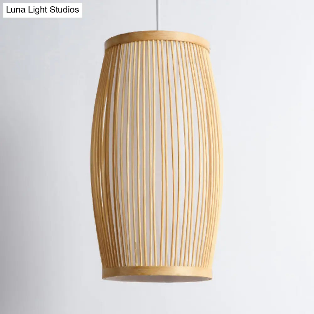 Bamboo Cylinder Dining Room Hanging Lamp - Modern Beige Light