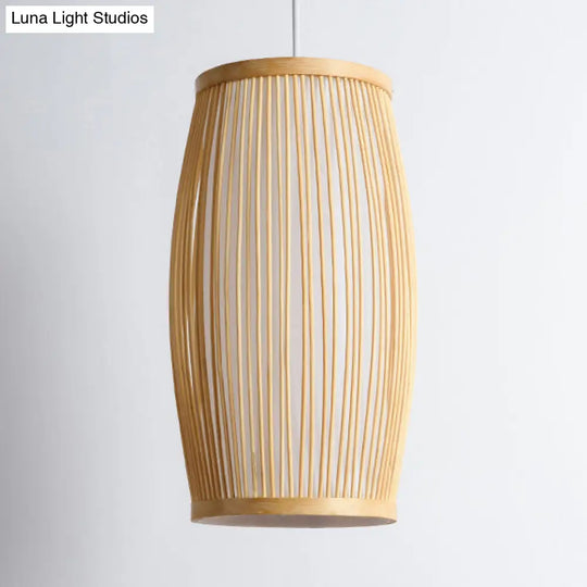 Bamboo Cylinder Dining Room Hanging Lamp - Modern Beige Light