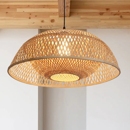 Bamboo Dome Pendant Light Fixture Kit - 1 Bulb Wood Hanging Lamp 18/23.5 Wide / 23.5