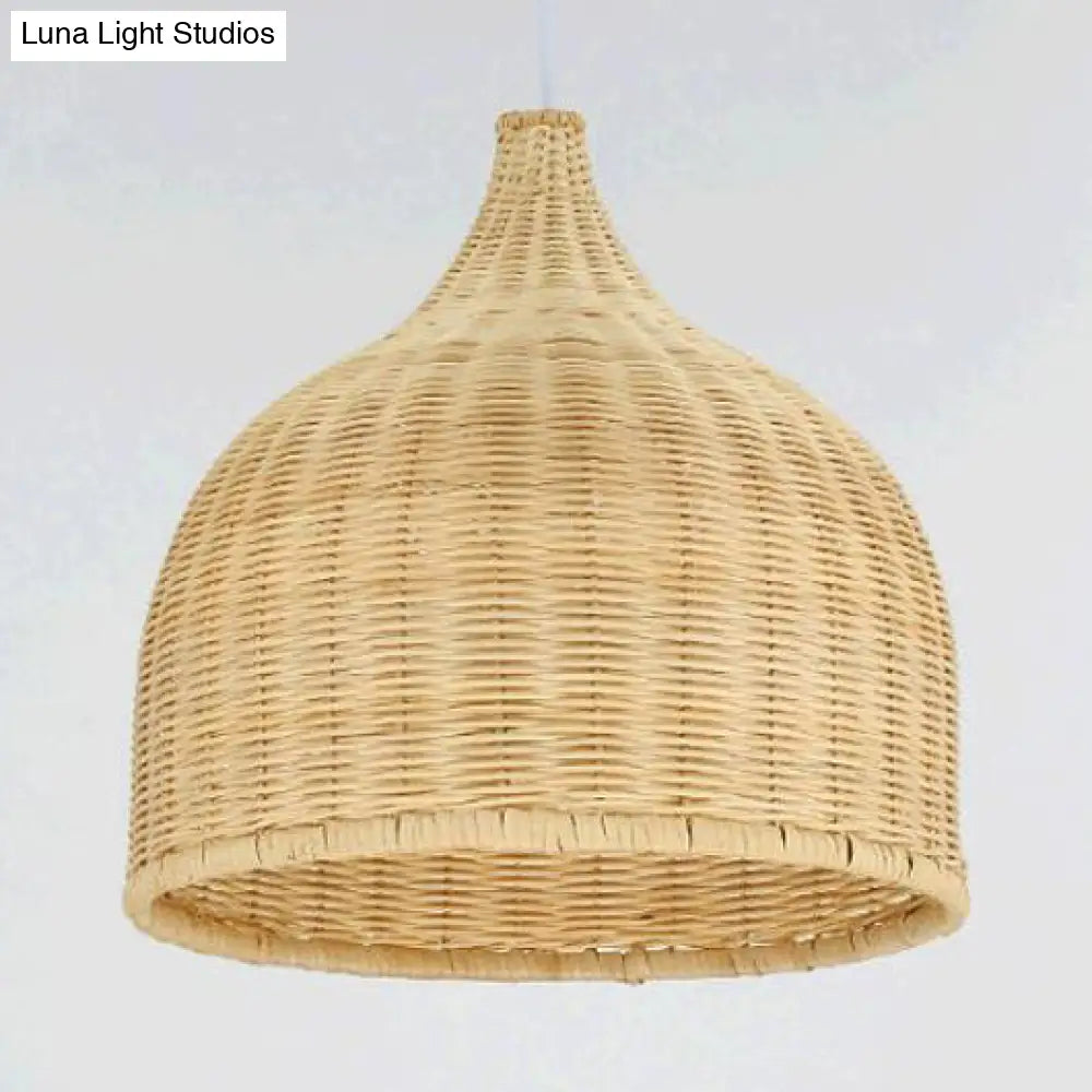 Bamboo Domed Farmhouse Pendant Lamp: Hand-Knitted Beige - 1 Light