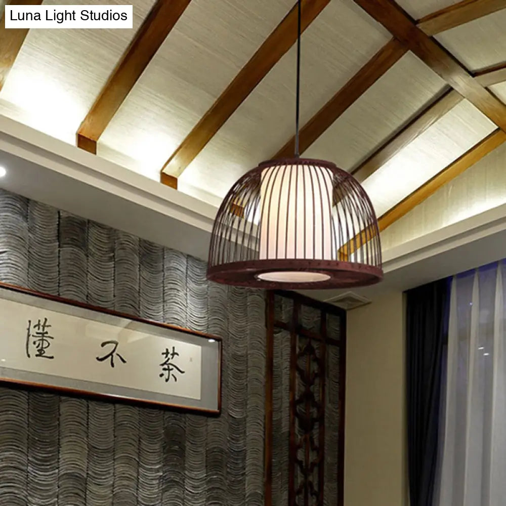 Bamboo Domed Pendant Lamp Asia 1 Light - Coffee Size Options: 14 16 18 Ideal For Dining Room