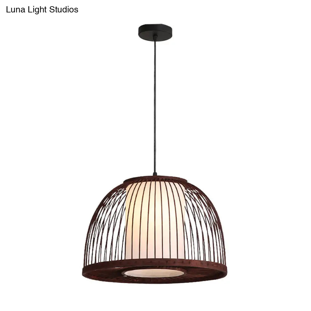 Bamboo Domed Pendant Lamp Asia 1 Light - Coffee Size Options: 14 16 18 Ideal For Dining Room
