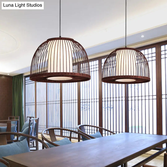 Bamboo Domed Pendant Lamp Asia 1 Light - Coffee Size Options: 14 16 18 Ideal For Dining Room