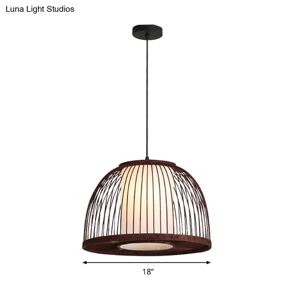 Bamboo Domed Pendant Lamp Asia 1 Light - Coffee Size Options: 14 16 18 Ideal For Dining Room