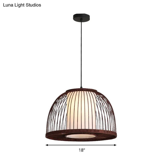 Bamboo Domed Pendant Lamp Asia 1 Light - Coffee Size Options: 14 16 18 Ideal For Dining Room