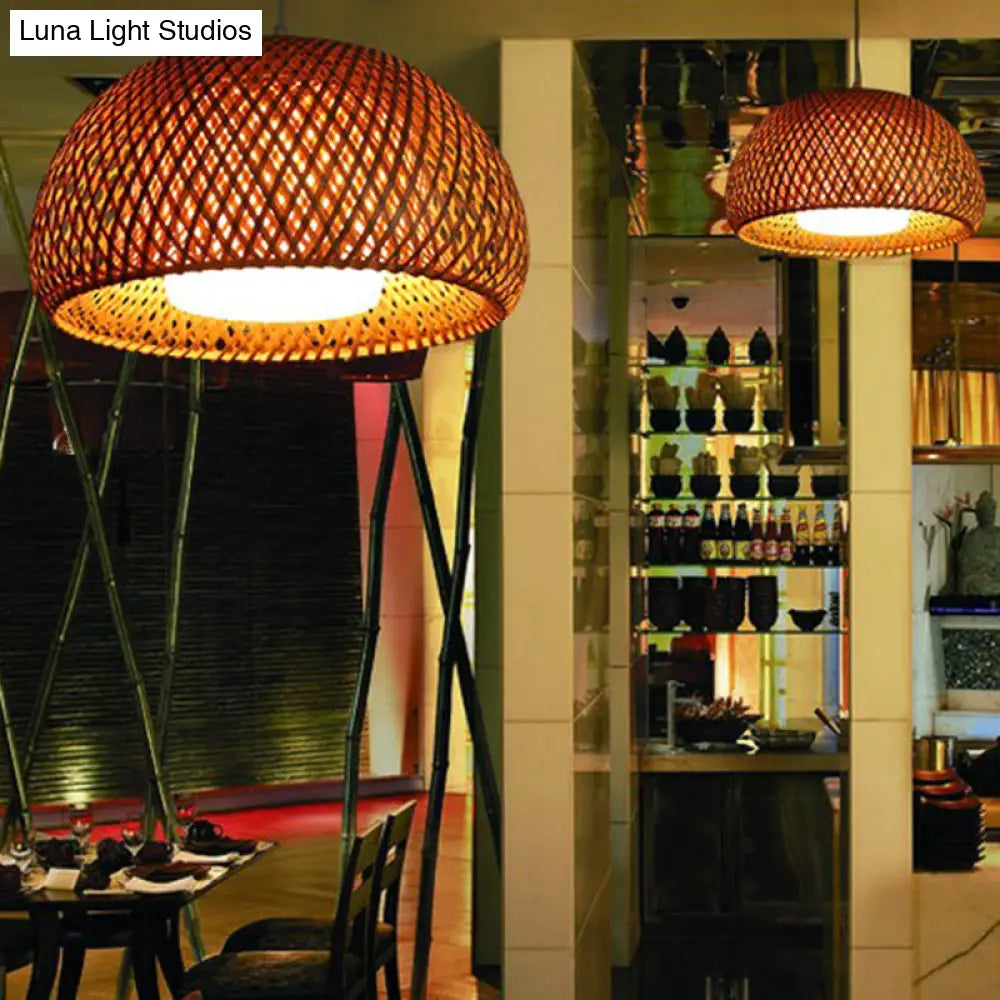 Bamboo Double-Decker Pendant Light With Milk White Glass Shade - Perfect For Restaurant Aisles