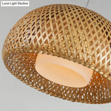 Bamboo Double-Decker Pendant Light With Milk White Glass Shade - Perfect For Restaurant Aisles