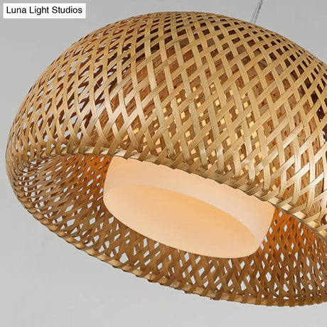 Bamboo Double-Decker Pendant Light With Milk White Glass Shade - Perfect For Restaurant Aisles