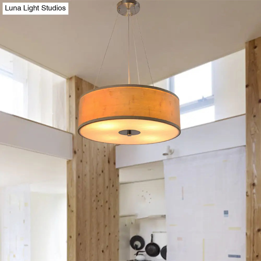 Bamboo Drum Pendant Lamp With Recessed Diffuser - Contemporary Wood Ceiling Light (1 Bulb)