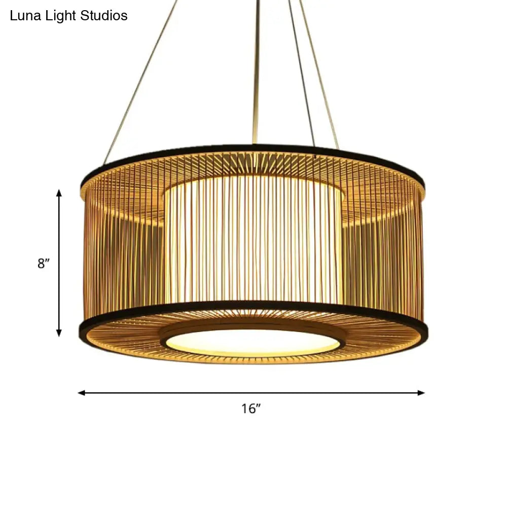 Bamboo Drum Pendant Light Kit With Wood Suspension - 1 Bulb 16/19.5 Wide