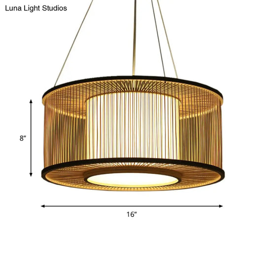 Bamboo Drum Pendant Light Kit With Wood Suspension - 1 Bulb 16/19.5 Wide