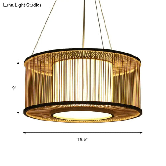 Bamboo Drum Pendant Light Kit With Wood Suspension - 1 Bulb 16/19.5 Wide