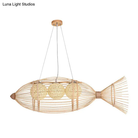 Bamboo Fish Chandelier Pendant Light For Corridor - Minimalist Wood Lighting