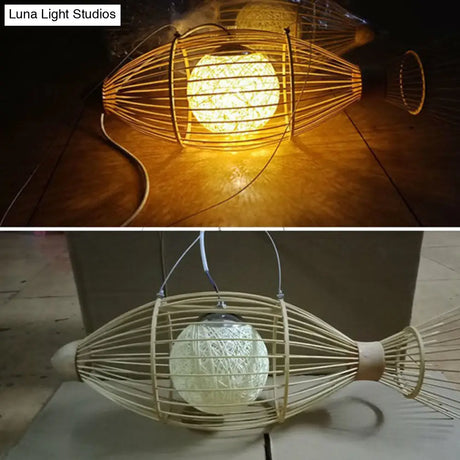 Bamboo Fish Chandelier Pendant Light For Corridor - Minimalist Wood Lighting
