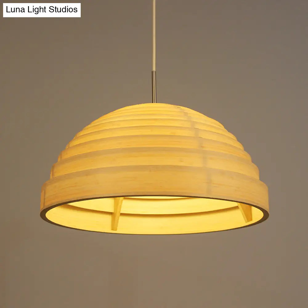 Bamboo Half Globe Hanging Light - Asian Style Wood Ceiling Lamp