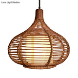 Bamboo Jar Pendant Light Kit With Inner Cylindrical Shade - Retro Style Brown 1 Bulb