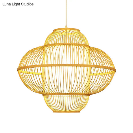 Bamboo Lantern Pendant Lamp - Beige Hanging Ceiling Light 18/23.5 Wide