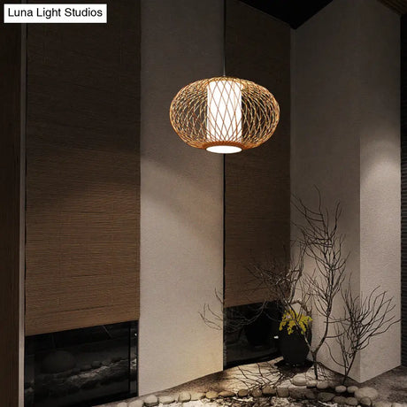 Bamboo Lantern Pendant Light - Tradition Style 1 Bulb 16’/19.5’ Wide Wood Hanging Lamp Kit