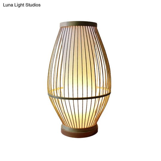 Bamboo Lantern Task Lamp For Dining Rooms - Asian Beige Lighting With Bulb