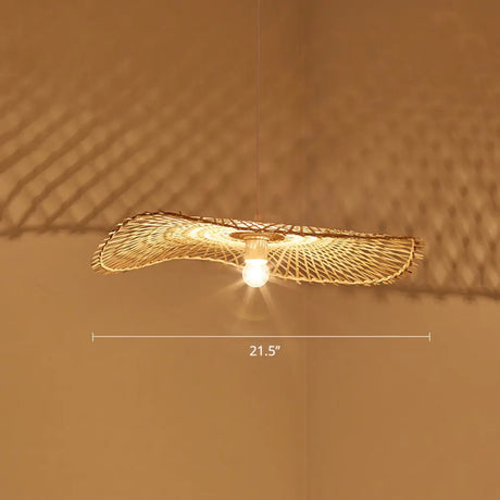 Bamboo Leaf Suspension Ceiling Light - Minimalist Wood Pendant / 21.5