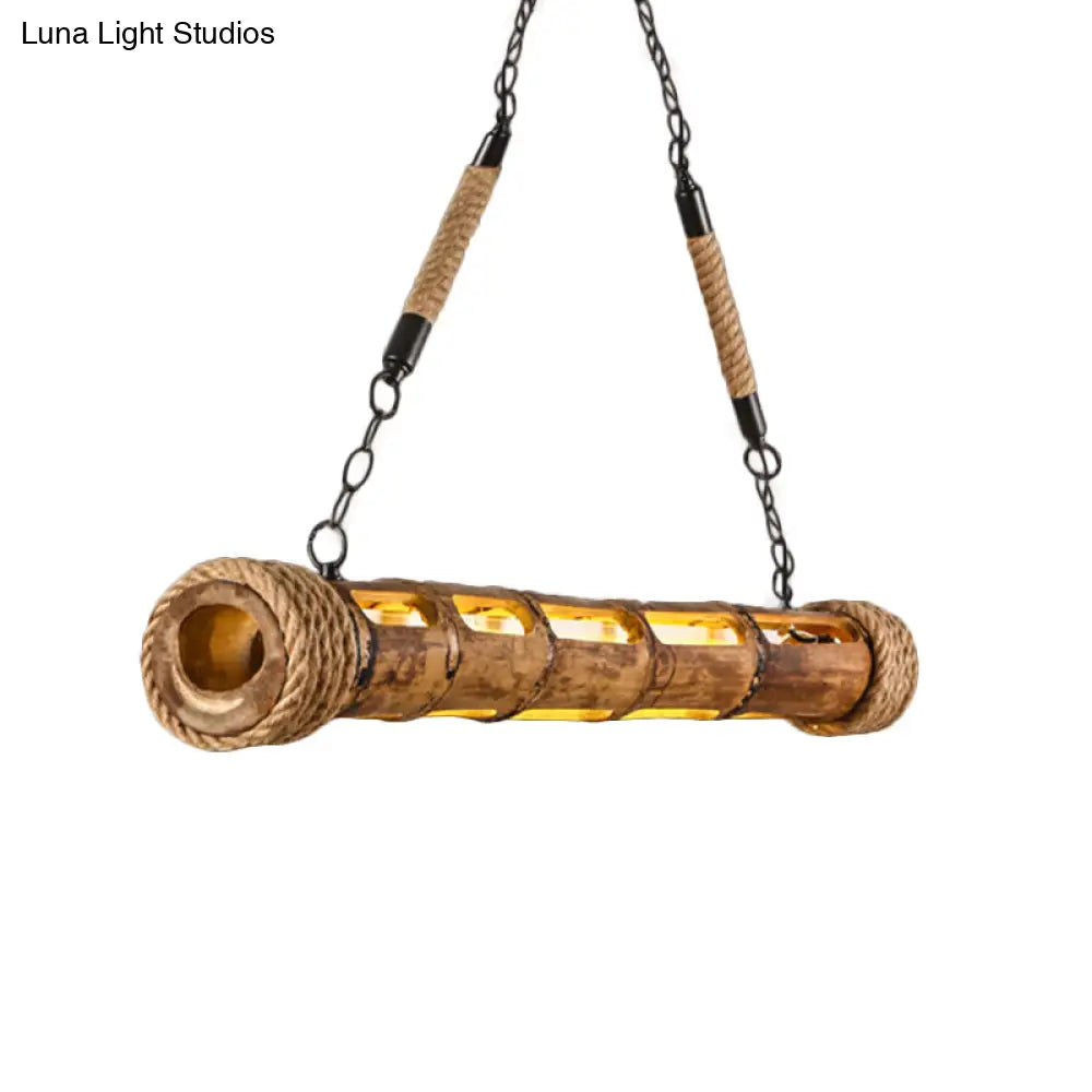 Bamboo Linear Pendant Light - Lodge Style Led Ceiling For Restaurants