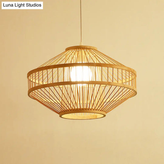 Bamboo Modernist Style Ceiling Fixture - Flying Saucer Design 16/19.5 Width 1-Bulb Wood Pendant Lamp