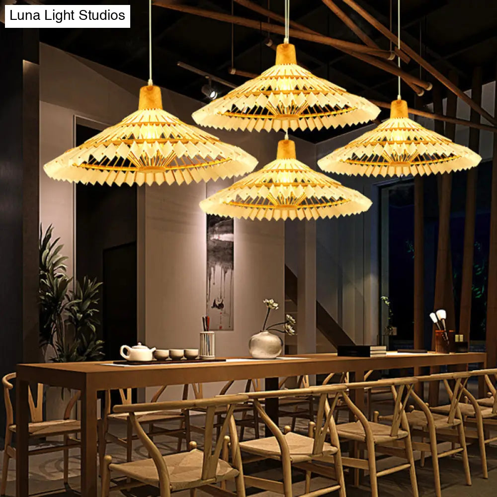 Bamboo Pendant Ceiling Light - Minimalist White Umbrella Shade Tea Room Suspension Lighting / 16
