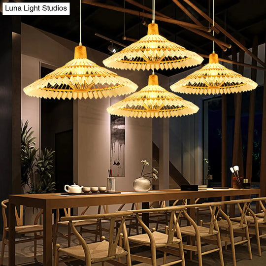 Bamboo Pendant Ceiling Light - Minimalist White Umbrella Shade Tea Room Suspension Lighting / 16