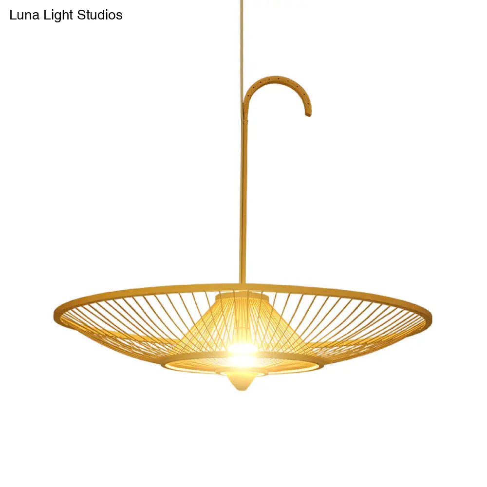 Bamboo Pendant Light - Asian Style Single Bulb Suspension Lamp For Restaurants