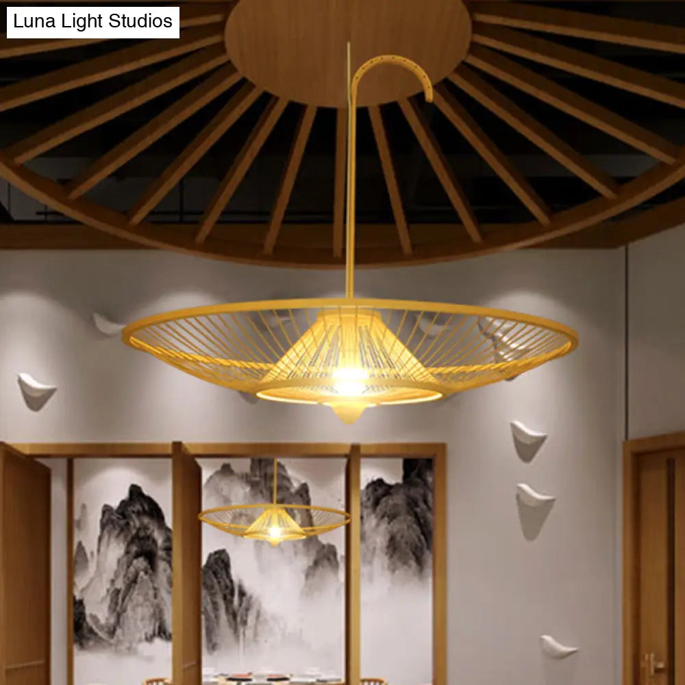 Bamboo Pendant Light - Asian Style Single Bulb Suspension Lamp For Restaurants