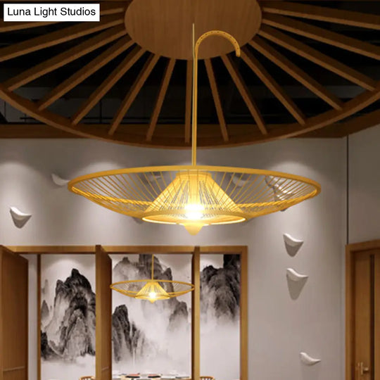 Bamboo Pendant Light - Asian Style Single Bulb Suspension Lamp For Restaurants