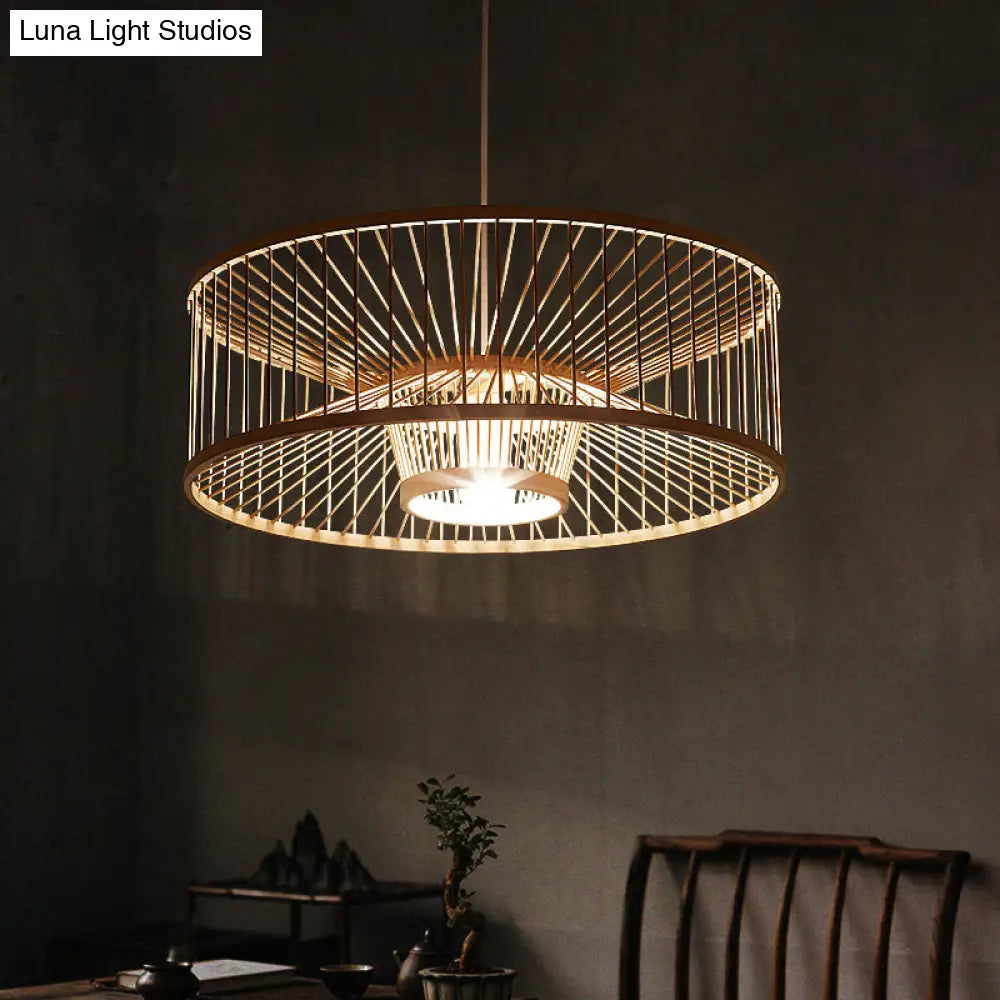 Bamboo Pendant Light: Stylish Single-Bulb Wood Suspension Fixture