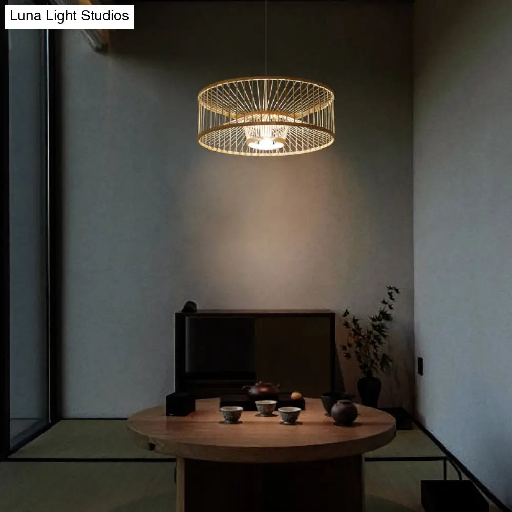Bamboo Pendant Light: Stylish Single-Bulb Wood Suspension Fixture