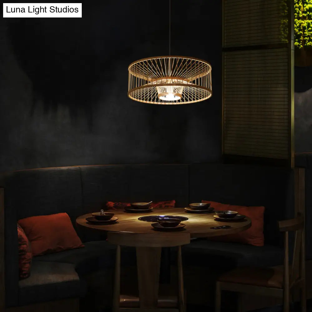 Bamboo Pendant Light: Stylish Single-Bulb Wood Suspension Fixture