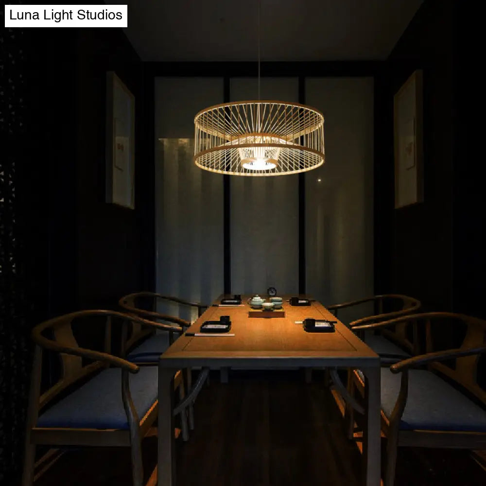Bamboo Pendant Light: Stylish Single-Bulb Wood Suspension Fixture