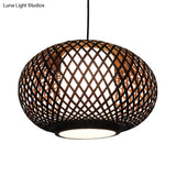 Bamboo Pendant Light With Pumpkin Design Perfect For Restaurant - 1 Bulb Hanging Kit