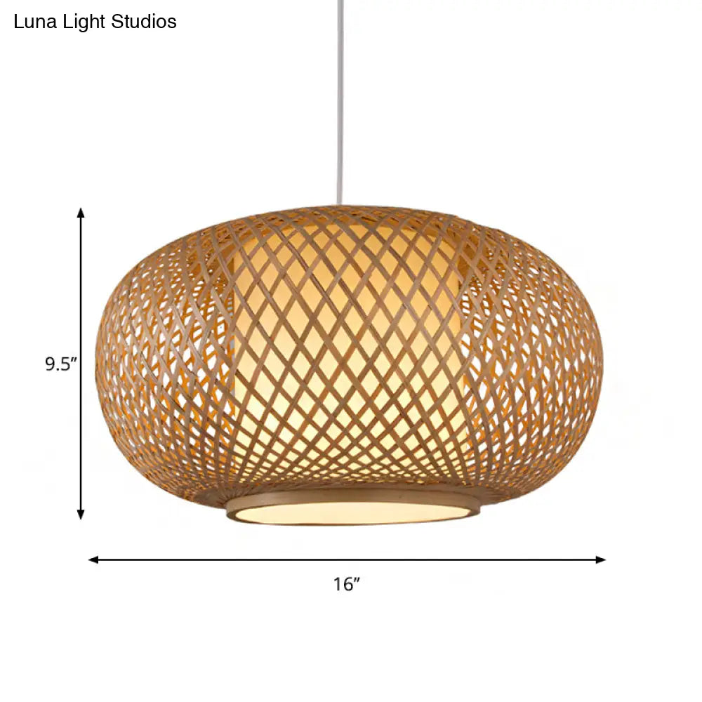 Bamboo Pendant Light With Pumpkin Design Perfect For Restaurant - 1 Bulb Hanging Kit