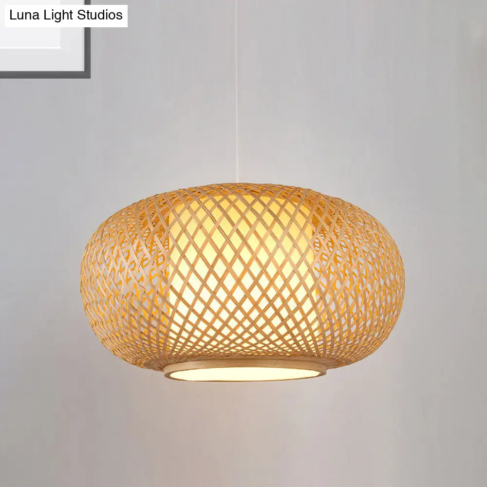 Bamboo Pendant Light With Pumpkin Design Perfect For Restaurant - 1 Bulb Hanging Kit