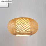 Bamboo Pendant Light With Pumpkin Design Perfect For Restaurant - 1 Bulb Hanging Kit
